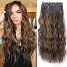 KooKaStyle Clip in Long Wavy Synthetic Hair Extension 20 Inch 4PCS Balayage Dark Brown to Chestnut Hairpieces Fiber Thick Double Weft Hair Extension for Women 20 Inch Balayage Dark Brown to Chestnut