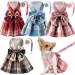 Potchen 4 Pcs Plaid Dog Dress Bow Tie Harness Leash Set Harness Dress for Small Dogs Cute Dog Pet Girl Puppy Summer Clothes for Female Summer Bunny Rabbit Clothes Yorkie Chihuahua Training Walking(M) Medium