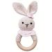 Natural Crochet Teether Toy Rattle for Baby Forest Friends Handmade Amigurumi Crochet Bunny Deer Fox on Natural Wooden Teething Ring Rattle Natural Baby Toys (Girl Bunny)