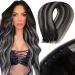 Laavoo 12 "Width Microring Tress Extensions Real hair Balyage Black Easy Weft Extensions Real Hair Micro Beads Remy Human Hair Ombre Black Silver Eze Extensions 50g #1b/Silver 40cm-50g 2.34 #1b/S/1b