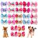 JpGdn24PCS/12Pairs Small Dogs Hair Bows with Rubber Band Puppy Hair Bows with Rhinestone for Girls Female Cat Kitten Bunny Rabbit Poodle Top Knot Elastic Hair Bowknot Grooming Accessories Attachment Florial Spring 24PCS
