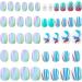 48Pcs Press on Nails for Kids Full Cover Short Fake Stick on Nails for Girls False Nails Lovely Children Gift Nail Art Decoration (Blue Ocean)