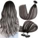 Hetto real hair bonding extensions balayage black real hair extensions bonding keratin black with silver extensions bonding hair cladding # 1b/silver/1b 35cm 50g 14 inch 2-3 # 1b/silver/1b