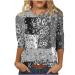 oelaio Women's Casual 3/4 Sleeve Floral Print Loose Tunic Tops Round Neck T-Shirt Fashion Work Cozy Soft Blouses Tshirts Gray XX-Large