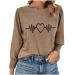 Yihaojia Womens Fall Tops Crewneck Loose Fit T Shirts Graphic Long Sleeve Blend Tees Basic Tee Tunic Top Blouses Khaki#49 Small