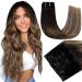 Runature clip in extensions real hair balayage brown blond 45cm extensions clip in ombre 120g clip in real hair 7PCs #1/b/6/27 45cm-7PCs #1b/6/27