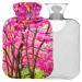 NAANLE hot water bottle with lid oil painting cherry blossom Transparent hot water bottle heat bottle for back pain relief handfoot warmer neck heat and cold therapy 1l