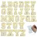 TrendyChic 26 Pieces Self Adhesive Chenille Letter Patches,Iron On Letters A-Z Stoney Clover Patches,Varsity Embroidered Gold Glitter Border Alphabet Patches for Clothing DIY Craft (White, 2.56 Inch)
