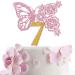 Tenhaisi Pink & Gold 3D Butterfly Flower Sign 7 Cake Topper - Happy 7th Birthday/Anniversary Party Decoration 3D Cake Topper- Girls 7th Birthday Party Supplies