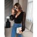 Fayenne Womens Tops Deep V Neck Cross Wrap Sexy Tops Polka Dot Mesh Long Sleeve T Shirt Casual Blouses L Black - Buy Online on GoSupps.com