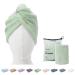 ENETIX 2 pieces microfiber towel for women hair quick-drying 25 70 cm super absorbing anti-frizz hair turban fast drying hair towels with button (mint)