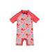 BONVERANO Baby Girls Sunsuit/Swimsuit UPF 50+ Sun Protection One Pieces Short Sleeves with Sun Hat. Watermelon Red 6 Months