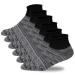 +MD Women's 6 Pairs Non-Binding Bamboo Diabetic Ankle Socks with Seamless Toe and Cushion Sole Black 9-11