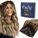 FSHINE CLIP Extensions real hair balayage medium brown with platinum blond smooth real thick real hair extensions for women clip in real hair extensions 40cm 120g 7 piece #2/3/27 2.6 Clip #2/3/27 40cm