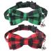 Malier 2 Pack Christmas Cat Collar Breakaway with Bell and Cute Bow Tie, Classic Buffalo Red Green Plaid with Cat Bow Tie Kitten Collar for Cats Kitty Kitten Red + Green