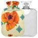 NAANLE heat bottle with cover vintage flowers poppy flowers Transparent hot water bottle 2l large hot hot water bottle for menstrual cramps pain relief handfoots heat and cold therapy