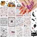 Kalolary Halloween Nail Art Stickers Decals 12 Sheets Self-Adhesive DIY Nail Art Strips Various Patterns Pumpkin Bat Ghost Skull Skeleton Nail Decoration for Girls Women Halloween Party