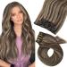 Moresoo Human Hair Extensions Clip in Real Hair Brown Highlight Clip in Hair Extensions Dark Brown with Caramel Blonde Clip in Extensions Double Weft 12 Inch 5 Pcs/70g #P4/27 30 cm #P4/27