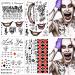 4 Large Sheets Halloween Temporary Tattoos Stickers HQ Tattoos Halloween Makeup Cosplay Face Waist Leg Hand Tattoo Halloween Costume Accessories Fake Tattoos for Women Men Kids Halloween Party Favors