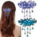 2 Pcs Butterfly Flower Tassel Hair Barrettes Large Rhinestone Hair Clip Vintage Crystal Sparkly Hair Clasps Spring Glitter Hairpin Bow Hair Accessories for Women (Blue+Purple)