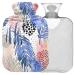 NAANLE hot water bottle with watercolor palm leaf with reference transparent hot water bottle hot water bottle for bed hand feet warmer pain relief heat and cold therapy small 1 l