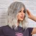 WOKESTAR Bob Curly Wig with Fringe Short Synthetic Wavy Wigs for Women Grey Color 12 inch Grey