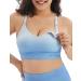 HOFISH Support Nursing Sports Bra Seamless Medium Impact Racerback Nursing Bras Pregnancy Padded Breastfeeding Bra L Nursing Sports Bra: Blue-white