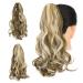 Gairyan ponytail extensions 45cm claw ponytail hair part clip clip in extension braid curly wavy long hair part braid synthetic hair art hair hair extension (golden brown & bleached blond) 45 cm golden brown & bleached blonde