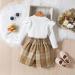 Miipat Toddler Girls Fall Winter Outfit Set | Long Sleeve Pullover Top with Mini Skirt | 3-4 Years | White Khaki | Girls Dress - Buy Online on GoSupps.com