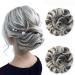 JJstar 2PCS Messy Bun Hair Piece Curly Fake Hair Buns Donut Tousled Updo High Heat Resistant Synthetic Fiber Hair Scrunchies Pieces for Women Girls Ponytail Extension Gray & White Tips