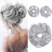 REECHO 2PCS Long Tousled Updo Hair Bun Extensions Messy Bun Hair Piece Hair Scrunchies Wraps Curly Wavy Ponytail Hairpieces Hair Accessories for Women Girls Silver Grey Plus (Pack of 2) Silver Grey