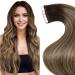 LAAVOO TAPE REAL HAIR Extensions Balayage Brown Real Hair Extensions Tape Ombre Brown Caramel Blond Remy Hair Extension Real Hair Tape Skin Weft 50g 20pcs #4/27/4 35cm-20Pcs 1.7 #4/27/4