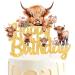 Highland Cow Birthday Cake Topper Gold Glitter Highland Cow Birthday Party Decorations Brown Cow Cake Topper Highland Cow Birthday Cake Decorations for Western Highland Cow Baby Shower Supplies