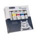 Schmincke - aqua-LINOLDRUCK, linoleum printing set with 5 x 20 ml tubes, 82 005 097, finest linoleum printing inks, sharp contours, even print, brilliant colors, best light fastness