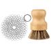GAINWELL Stainless Steel Chainmail Scrubber Set Cast Iron Cleaner 4in with Wood Scrub Cleaning Brushes