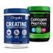 Orgain Creatine Monohydrate Powder 17.64 Oz (100 Servings) & Collagen Peptides Powder 1lb (20g Grass Fed) Bundle - Unflavored Non-GMO Supplements for Muscle Brain Skin & Joint Support