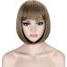 Kalyss Brown Blonde Mixed Highlights Short Bob Wig with Bangs - Yaki Straight Synthetic Hair for Women (Brown Blonde) - Buy Online on GoSupps.com