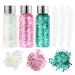 URAQT Body Glitter Gel 3Pcs Holographic Mermaid Sequins Glitter Chunky Cosmetic Glitter Face and Body Gel Sparkling Festival Party Lotion Glitter for Face Body Eye Hair Nail Makeup and DIY Art (B) White & Pink & Green