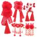 Beaupretty 5 Pairs Antique Red Hairpin Bows Tassels Hair Clips Barrettes Chinese New Year Tassel Barrettes New Year Hairy Furry Ball Clip Chinese Knot Hair Clips Bow Tie Girl Ribbon Alloy