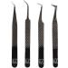 Set of 4 Diamond Grip Nano Fiber Tip Eyelash Extension Tweezers - Japanese Steel Lashes Tool (Black) - Buy Online on GoSupps.com