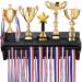 Pllieay Wooden Medal Hanger Display with Shelf, Medal Holder, Medal Rack, Race Medal Trophy Display Shelf for Showing Your Hard-Earned Achievements Black