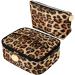 2 Pieces Leopard Pattern Cosmetic Bag Makeup Pouch Travel Bag Toiletry Bag Portable Bag with Zipper for Women Girls