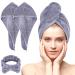 ACKSONSE HAARTURBAN 3 pieces turban towel with button quick -dry hair towel for women microfiber towel for head and long hair (gray 2 band anas + 1 forehead)