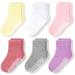 CozyWay Kids Non Slip Cotton Crew Socks Baby Socks Toddler Socks Anti Skid With Grips Striped for Children Toddler Boys & Girls 3-5 Years Girls Solid Colors 6 Pairs