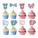 Pack of 24 Cake Decorations Baby Shower Boy or Girl Gender Reveal Party Decoration Glitter Blue and Pink Gender Reveal Cupcake Topper Muffin Decoration Cupcake Decoration for Boys Girls Baby