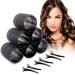 Mirzian 12Pcs Jumbo Hair Rollers - 6 Heatless Self Grip Velcro Curlers 6 Duckbill Clip Black Hair Curlers for Long & Short Hair No Heat Rollers (50mm)