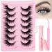 Veleasha Lashes Kit with Glue & Tweezer Cat Eye Lashes that Look Like Extensions Fluffy Faux Mink Lashes Wispy Fox Eye Lashes Natural Look 7 Pairs Fake Eyelashes Pack (Cat Eye) 5-Cat Eye Lashes Kit