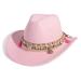 Gossifan Women Men Western Cowboy Cowgirl Hat Fedora Hat with Belt Y-tassel-pink Medium