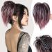 colorfulpanda Claw Clip in Ponytail Hair Extensions 10 Inch Messy Bun Clip in Hair Scrunchies Natural Straight Synthetic Hairpiece Short Ponytail Bun Hair Accessories Omber Pink for Women Girls Dark brown mix pink