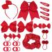 45Pcs Red School Girls Hair Accessories Kit Red Bow Headband Hair Clips Ponytail Holder Bow Hair Barrettes Hair Accessories for Girl Birthday Gift